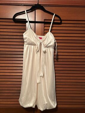 NWT Deadstock Y2K Ruby Rox Ivory Satin Spaghetti-Strap Bubble Mini Dress M